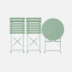Round folding metal bistro garden table with 2 chairs