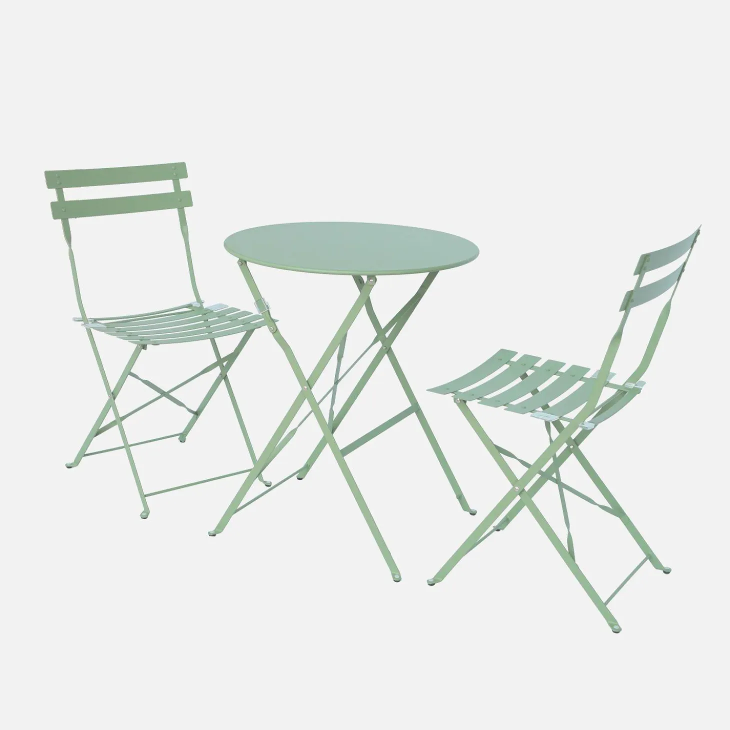 Round folding metal bistro garden table with 2 chairs