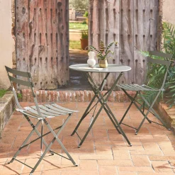 Round folding metal bistro garden table with 2 chairs