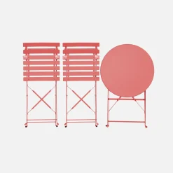 Round folding metal bistro garden table with 2 chairs