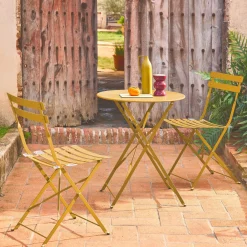 Round folding metal bistro garden table with 2 chairs