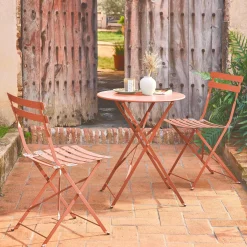 Round folding metal bistro garden table with 2 chairs