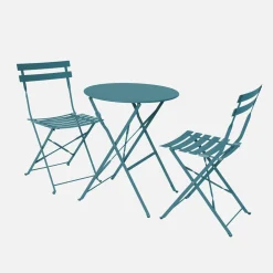 Round folding metal bistro garden table with 2 chairs