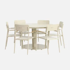 Round garden table aluminium + 6 armchairs