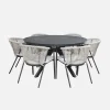 Round garden table aluminium and glass + 6 armchairs