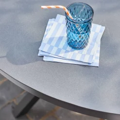 Round garden table aluminium and glass + 6 armchairs
