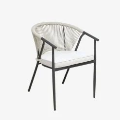 Round garden table aluminium and glass + 6 armchairs