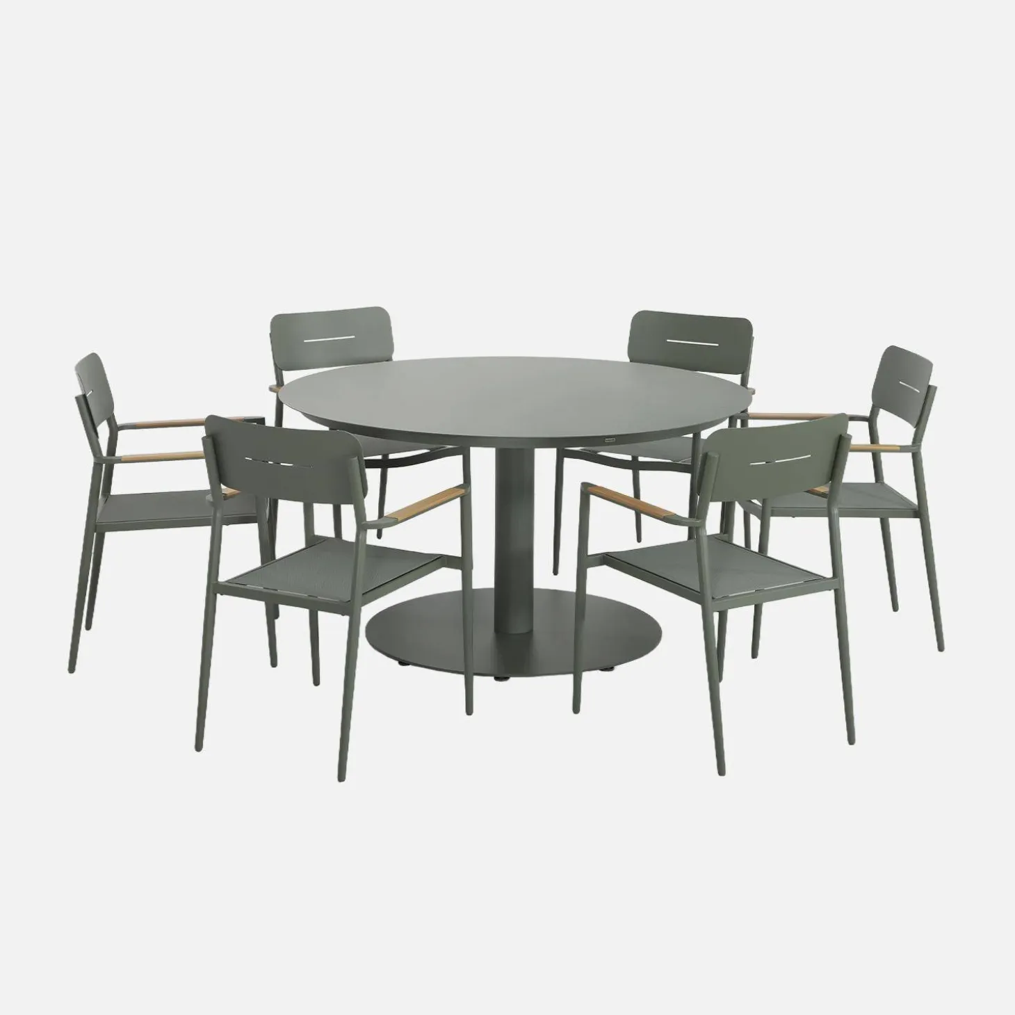Round garden table aluminium + 6 armchairs
