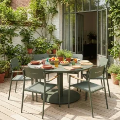 Round garden table aluminium + 6 armchairs