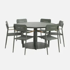 Round garden table aluminium + 6 armchairs