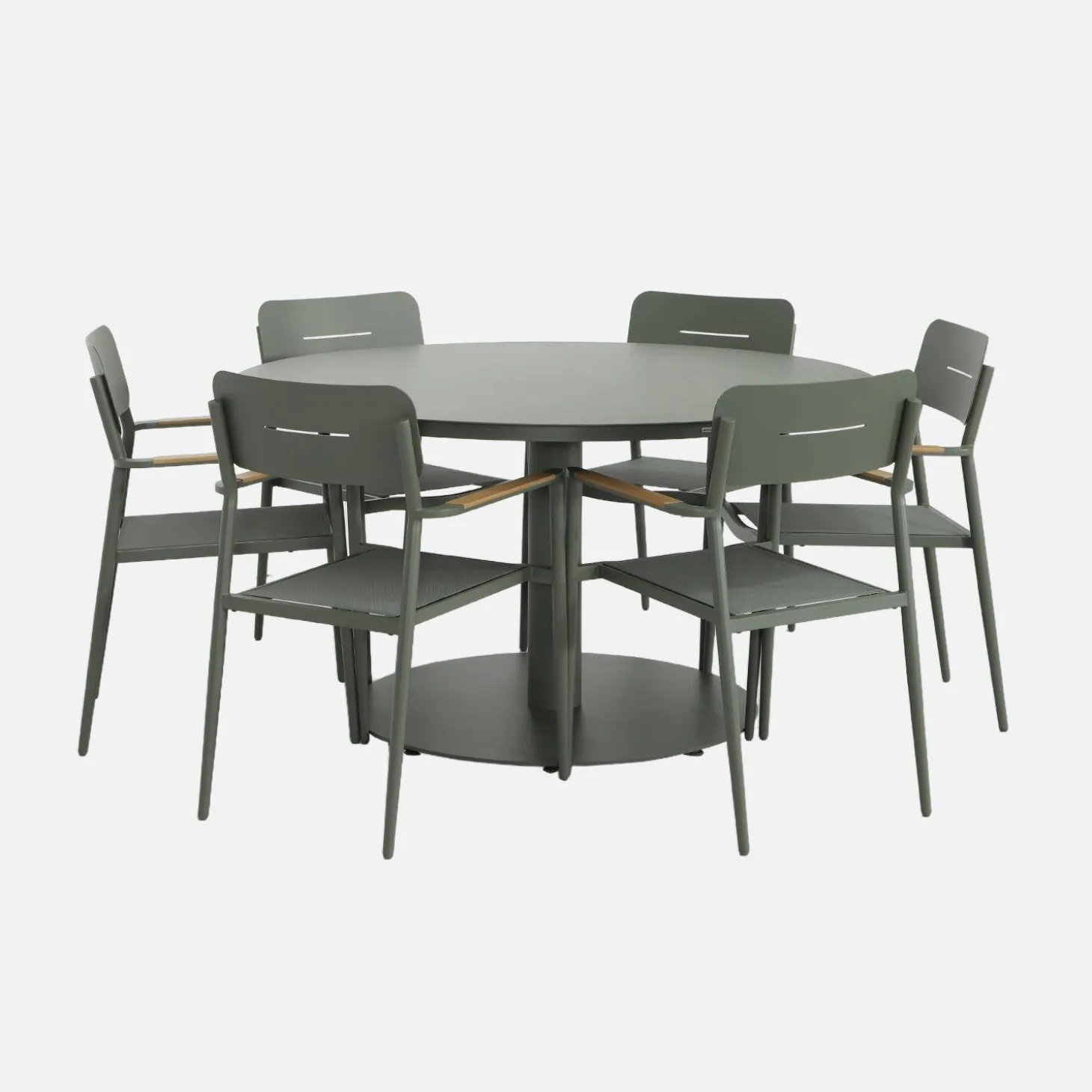 Round garden table aluminium + 6 armchairs