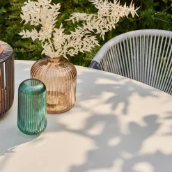 Round garden table aluminum and glass seats 6