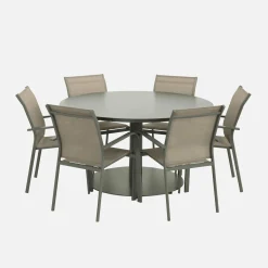 Round garden table Ø140cm aluminium + 6 chairs