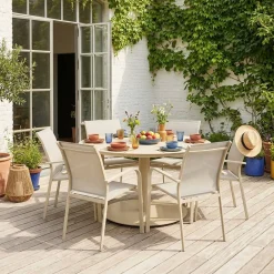 Round garden table Ø140cm aluminium + 6 chairs
