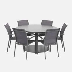 Round garden table Ø140cm aluminium + 6 chairs