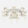 Round garden table Ø140cm aluminium and glass + 6 armchairs