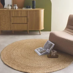 Round jute indoor rug, natural