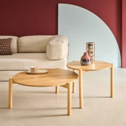 Round nesting coffee tables wood effect