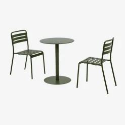 Round steel bistro garden table + 2 chairs