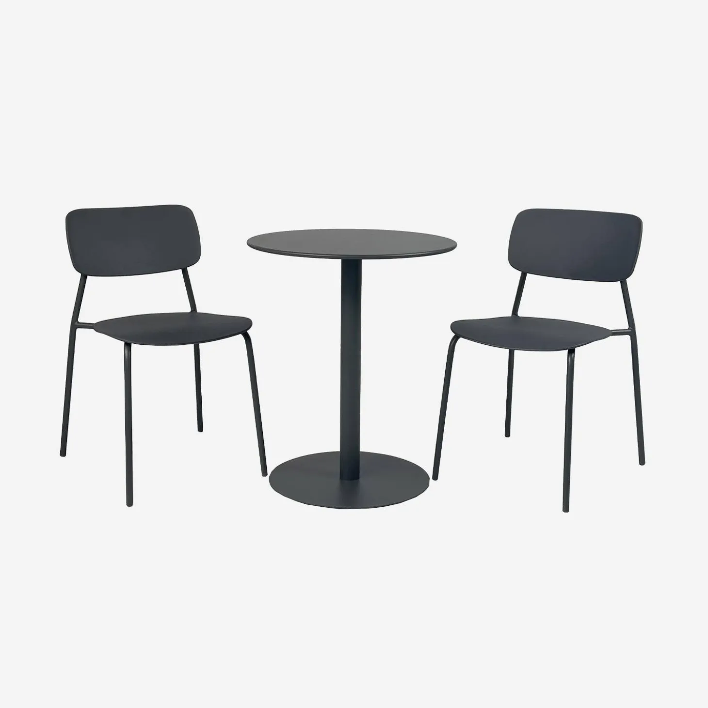 Round steel bistro garden table + 2 chairs