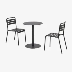 Round steel bistro garden table + 2 chairs