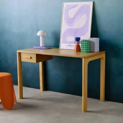 Rubberwood desk oak veneer 1 drawer