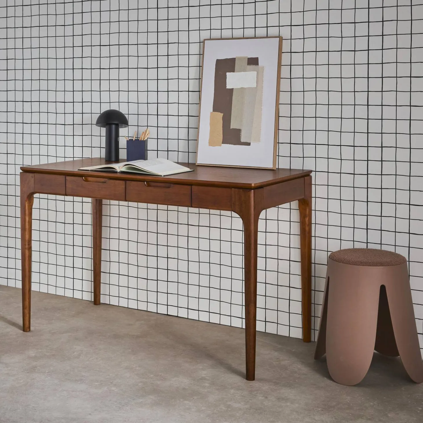 Rubberwood desk with ash veneer 2 drawers