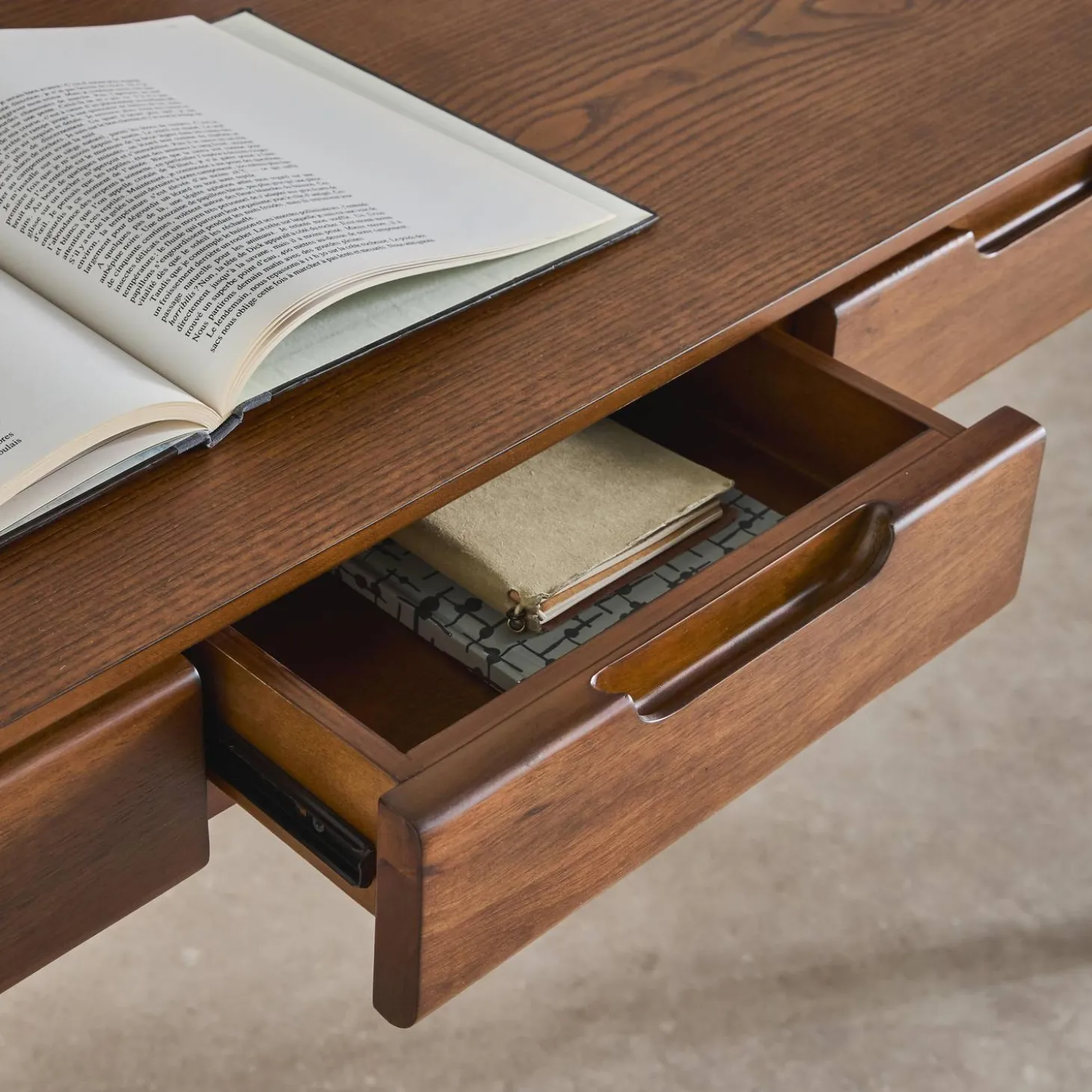 Rubberwood desk with ash veneer 2 drawers