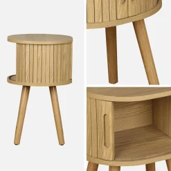 Scandinavian bedside table wood decor 2 sliding doors