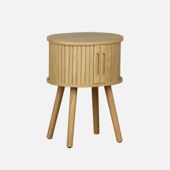 Scandinavian bedside table wood decor 2 sliding doors