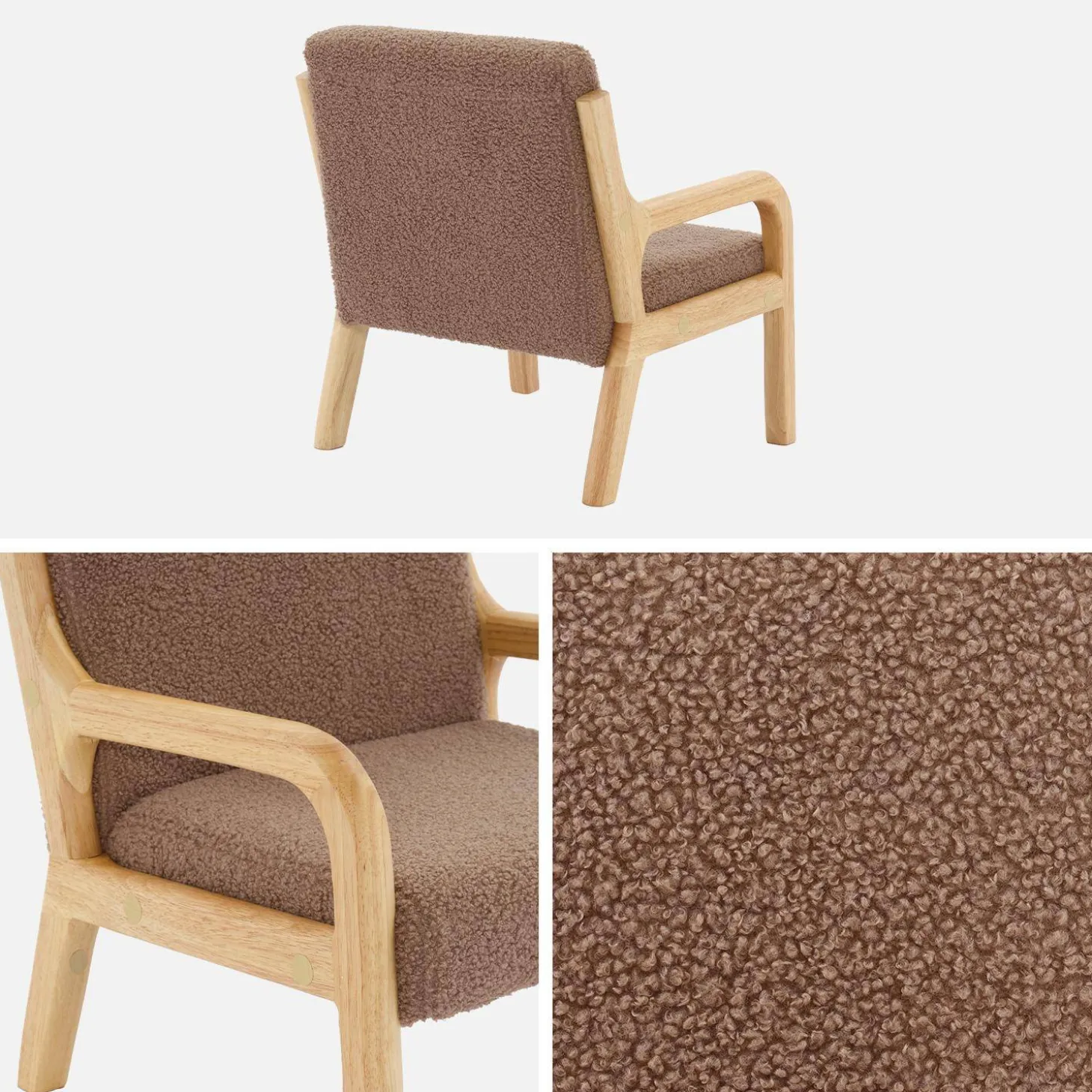 Scandinavian children's armchair in wood and bouclette fabric