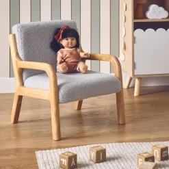Scandinavian children's armchair in wood and bouclette fabric