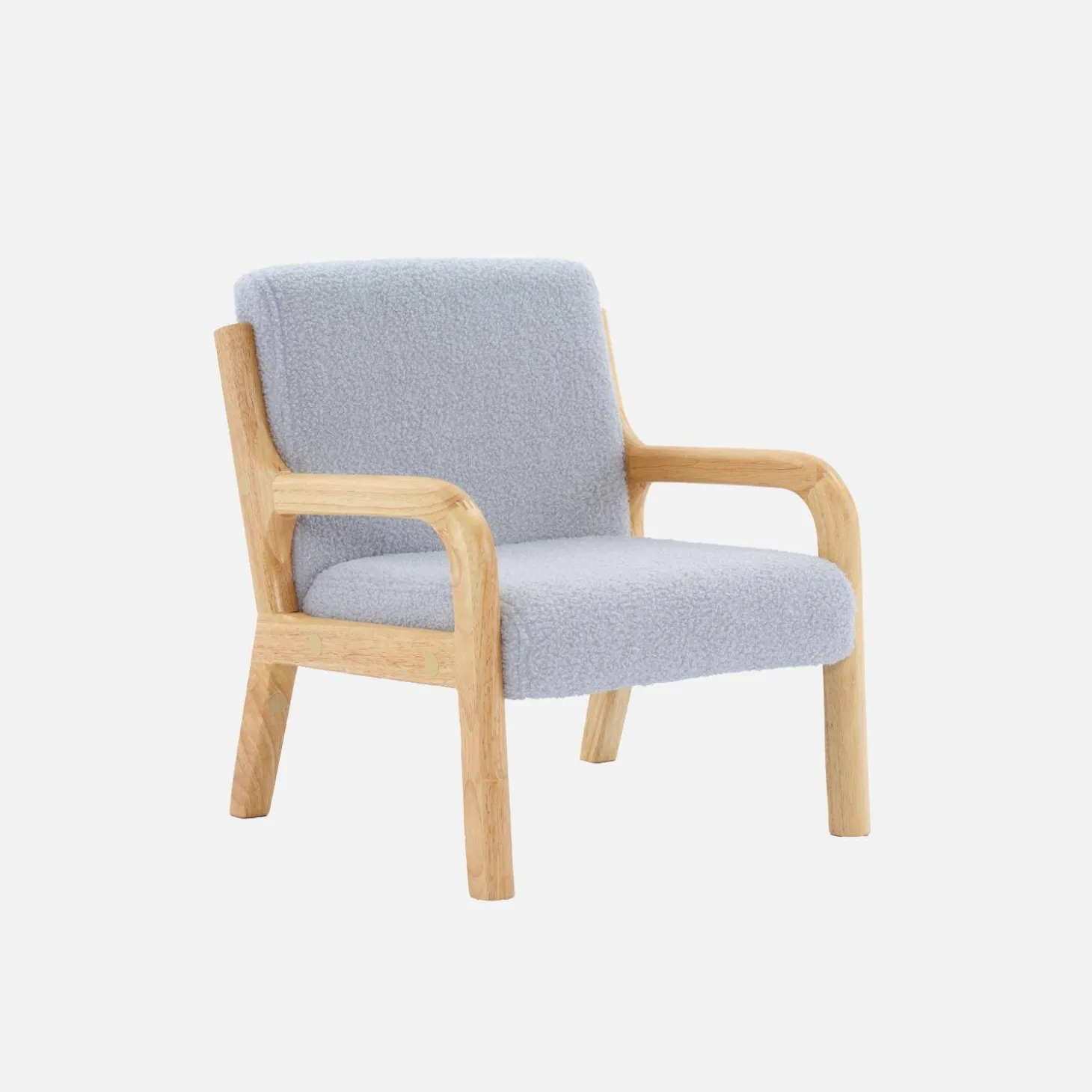 Scandinavian children's armchair in wood and bouclette fabric