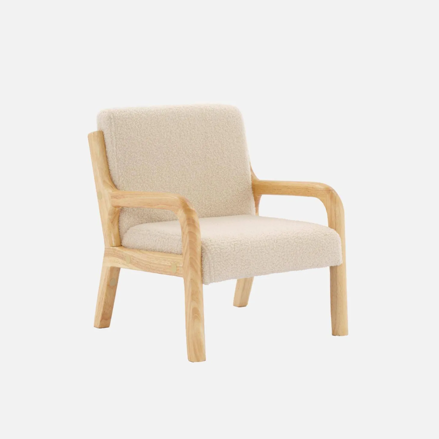 Scandinavian children's armchair in wood and bouclette fabric