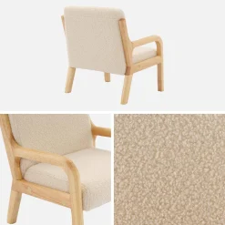 Scandinavian children's armchair in wood and bouclette fabric