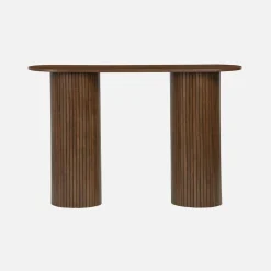 Scandinavian oval console with grooved wooden effect