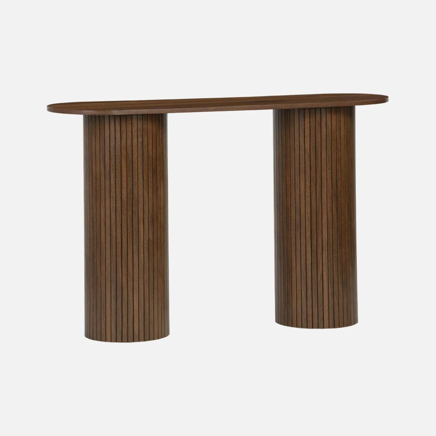 Scandinavian oval console with grooved wooden effect