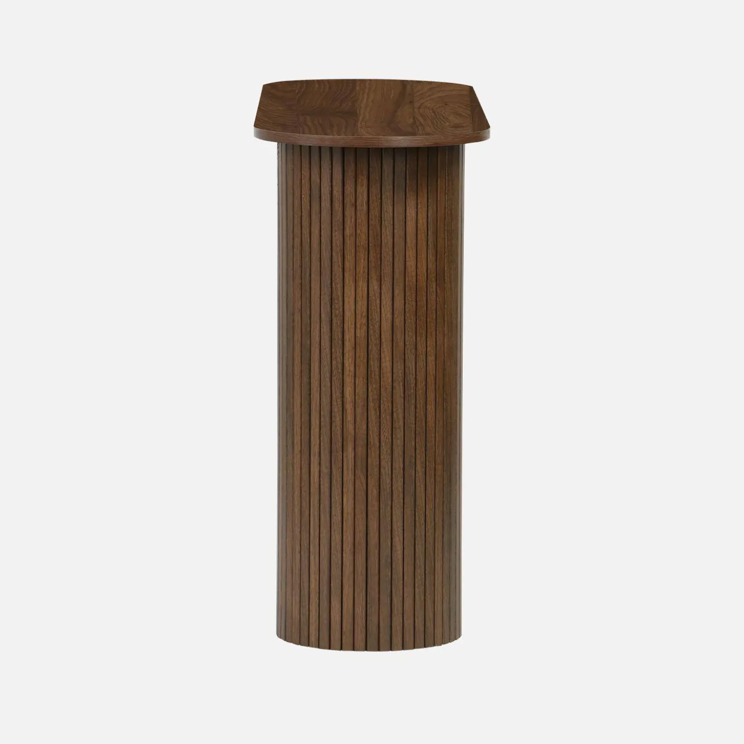 Scandinavian oval console with grooved wooden effect