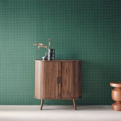 Scandinavian sideboard grooved wood effect 2 sliding doors 80cm
