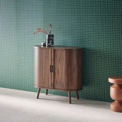 Scandinavian sideboard grooved wood effect 2 sliding doors 80cm