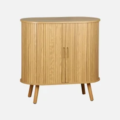 Scandinavian sideboard grooved wood effect 2 sliding doors 80cm
