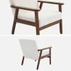 Scandi-style armchair in boucle fabric & walnut-stained wood frame