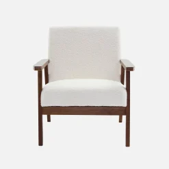 Scandi-style armchair in boucle fabric & walnut-stained wood frame