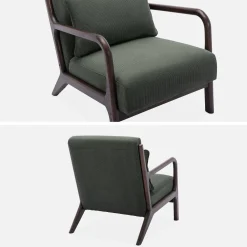 Scandi-style armchair in fine corduroy and hevea wood