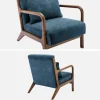Scandi-style armchair in velvet and light walnut-stained hevea wood