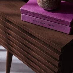 Scandi-style bedside table with grooved wooden effect
