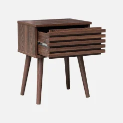Scandi-style bedside table with grooved wooden effect