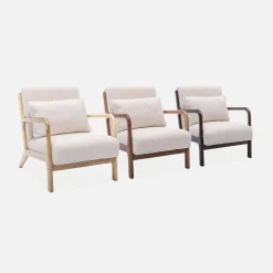 Scandi-style boucle wooden armchair with cushion