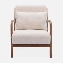 Scandi-style boucle wooden armchair with cushion