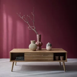 Scandi-style coffee table with wooden grooved effect